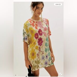 Free People Jewel Embellished Beaded Colorful T Shirt Mini Dress M